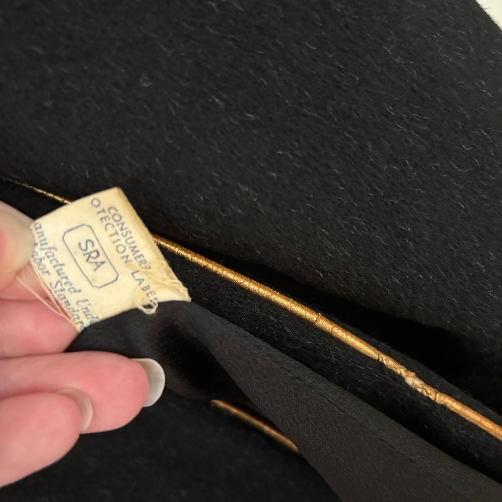 Vintage 1940s Union Wool Black Hooded Swing Coat Gold Trim VTG Union Made in USA - Picture 10 of 13